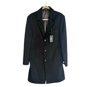 London Fog Signature Black Overcoat 38R Wool Blend Classic Fit Top Coat New